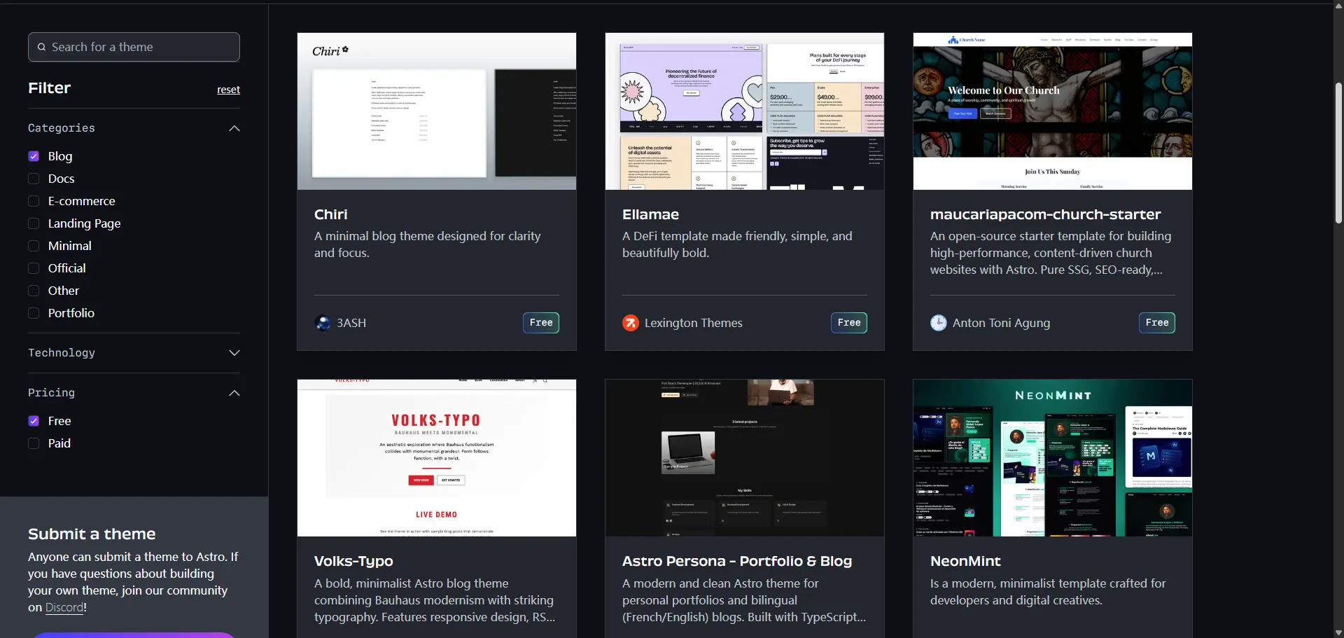 图片来源于Astro官网主题页面截图@bosir